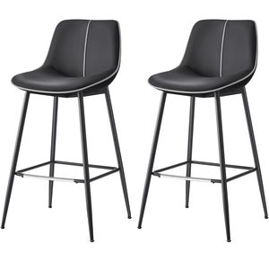 VASAGLE Set 2 scaune de bar, spatar ergonomic din piele ecologica, cadru metalic, 50x50x99 cm, negru