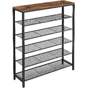 VASAGLE Etajera pantofi cu 5 rafturi si polita superioara, 100x30x110 cm, maro rustic