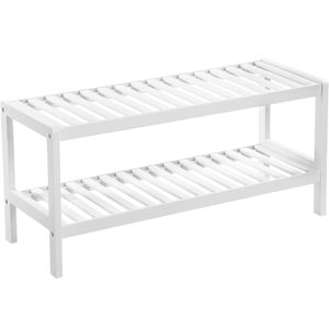 Raft de depozitare din bambus, cu 2 niveluri, 26x70x33cm, alb