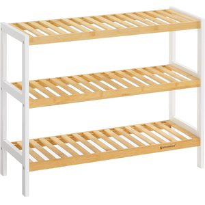 SONGMICS Raft de depozitare din bambus, cu 3 niveluri, 26x70x55cm, alb si maro