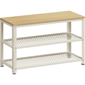 VASAGLE Banca pantofi cu 2 rafturi, cadru metalic si sezut din PAL, stil industrial, 73x30x45 cm, stejar si alb