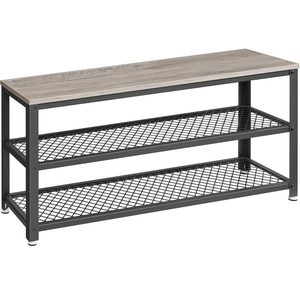 VASAGLE Raft pentru pantofi cu 2 polite, 100x30x45cm, otel, stil industrial, gri