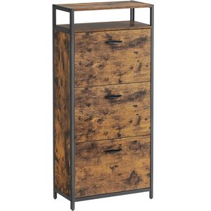 VASAGLE Dulap pentru pantofi cu 3 usi rabatabile, despartitoare interioare, pentru 15-18 perechi, 60x30x130cm, maro rusic si negru