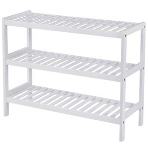 SONGMICS Raft de depozitare din bambus, cu 3 niveluri, 26x70x55cm, alb
