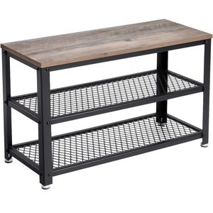 VASAGLE Raft pentru pantofi cu 2 polite, 73x30x45cm, otel, stil industrial, gri stejar si negru