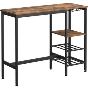 VASAGLE Masa inalta de bar, cu suport pentru sticle si pahare de vin, 110x40x90cm, maro rustic si negru