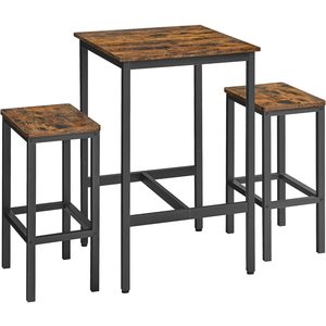 VASAGLE Set masa si scaune de bar, masa 60x60x90cm si 2 scaune 30x40x65cm, stil industrial, maro rustic
