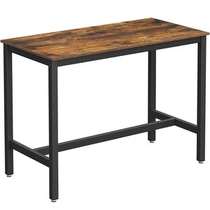 VASAGLE Masa de bar pentru bucatarie, dreptunghiulara, inalta, cadru de otel, 60x120x90cm, stil industrial, maro rustic si negru