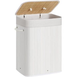 SONGMICS Cos de rufe din bambus, pliabil, cu captuseala detasabila lavabila, 72L, 40x30x60cm, alb
