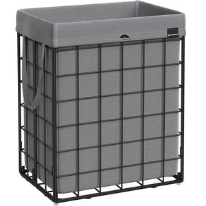 SONGMICS Cos de rufe pliabil cu cadru metalic, sac detasabil si lavabil, 90L, 48x33x58cm, negru si gri