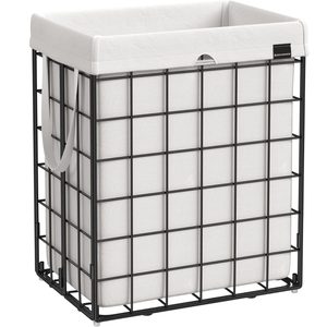 SONGMICS Cos de rufe pliabil cu cadru metalic, sac detasabil si lavabil, 90L, 48x33x58cm, negru si alb