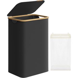 SONGMICS Cos de rufe textil, pliabil, compartiment detasabil, 90L, 42x32x71 cm, negru