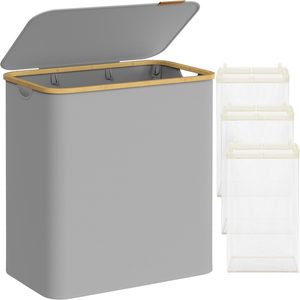 SONGMICS Cos de rufe textil, pliabil, cu 3 compartimente detasabile, 150L, 60x39x71 cm, gri