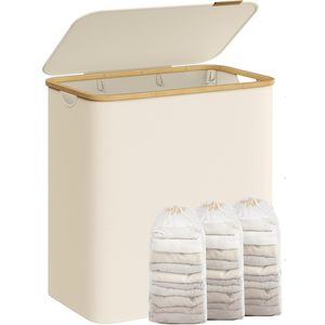 SONGMICS Cos de rufe textil, pliabil, cu 3 compartimente detasabile, 150L, 60x39x71 cm, crem