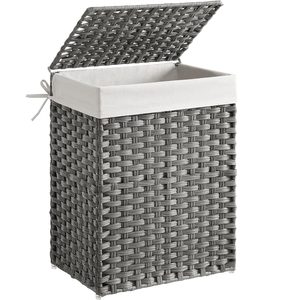 SONGMICS Cos de rufe din ratan sintetic cu capac, sac detasabil, volum 90L, 46x33x60cm, gri
