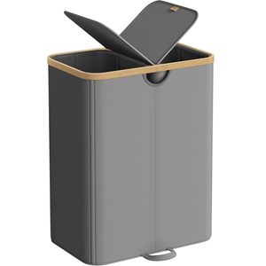 SONGMICS Cos de rufe textil cu 2 compartimente si capac, saci detasabili, 150 L, 52x39x75 cm, gri