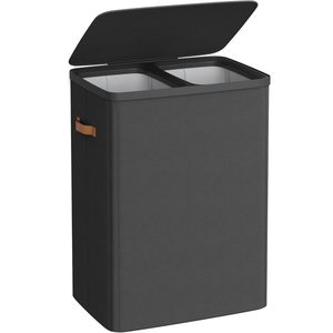SONGMICS Cos rufe cu 2 compartimente si capac, saci detasabili cu maner, 170 litri, 56x40x75 cm, negru