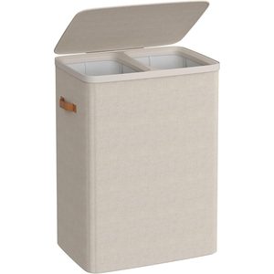 SONGMICS Cos rufe cu 2 compartimente si capac, saci detasabili cu maner, 170 litri, 56x40x75 cm, bej