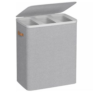 SONGMICS Cos rufe cu 3 compartimente si capac, saci detasabili cu maner, 190 litri, 64x40x75 cm, gri