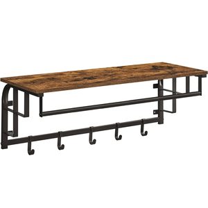 VASAGLE Cuier de perete cu raft de depozitare, 5 carlige, 30x80x27 cm, maro rustic
