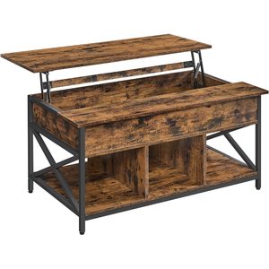 VASAGLE Masa de cafea cu inaltime reglabila, spatiu de depozitare ascuns, 60x100x(48-62) cm, maro rustic