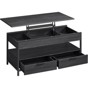 VASAGLE Masuta de cafea cu blat reglabil pe inaltime, cu sertare si spatii de depozitare, stil industrial, 100x50x63 cm, gri antracit