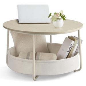 VASAGLE Masuta de cafea rotunda cu cos de stofa, stil modern, 45x75cm, bej cu crem