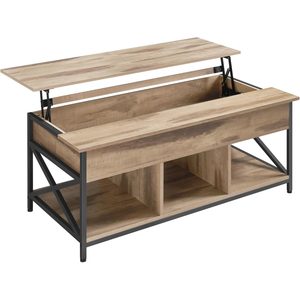 VASAGLE Masuta de cafea cu blat reglabil pe inaltime, 2 sertare si compartimente ascunse, PAL si MDF, 100x50x(49-64) cm, maro camel