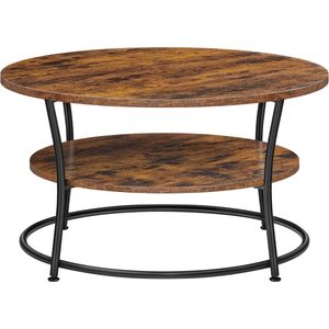 VASAGLE Masuta de cafea rotunda cu raft, cadru metalic, stil industrial, 80x45 cm, maro rustic