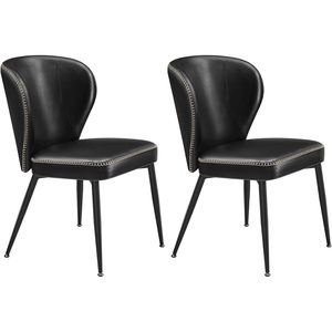 VASAGLE Set 2 scaune dining bucatarie EKHO, tapitate cu piele ecologica si picioare metalice, 55x52x81 cm, negru