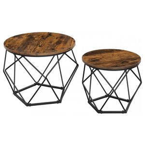 VASAGLE Set de 2 mese de cafea, blat detasabil, stil industrial, 50x40cm si 40x36cm, maro rustic si negru