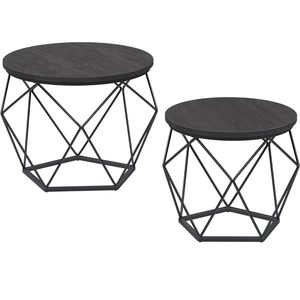 VASAGLE Set de 2 mese de cafea, blat detasabil, stil industrial, 50x40cm si 40x36cm, negru