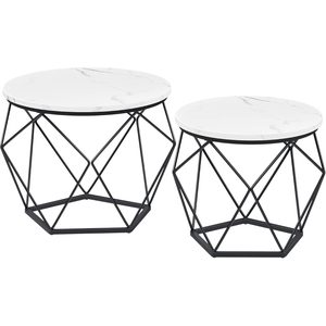 VASAGLE Set de 2 mese de cafea, blat detasabil, stil industrial, 50x40cm si 40x36cm, alb si negru