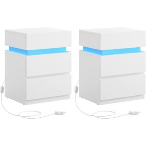 VASAGLE Set 2 noptiere din MDF cu iluminare LED, culori si intensitate reglabile, 35x40x55cm, alb
