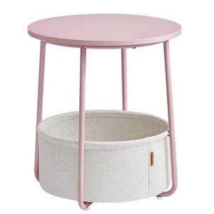 VASAGLE Masuta de cafea rotunda cu cos de stofa, stil modern, 45x50cm, roz cu bej