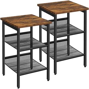 VASAGLE Set de 2 noptiere, cu cadru metalic, blat MDF, rafturi reglabile, 40x40x50cm, maro rustic