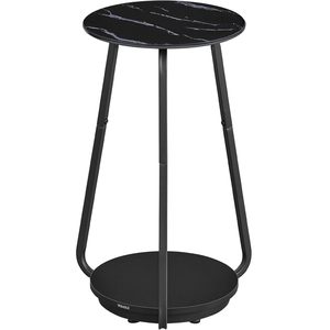 VASAGLE Masuta rotunda tip noptiera, blat din sticla si raft inferior din PAL, cadru metalic, 30x30x55 cm, negru