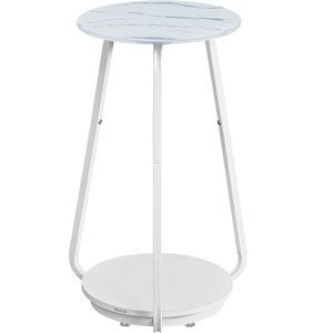 VASAGLE Masuta rotunda tip noptiera, blat din sticla si raft inferior din PAL, cadru metalic, 30x30x55 cm, alb
