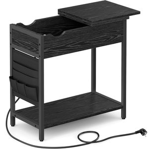 VASAGLE Masa laterala pliabila, tip noptiera, cu prize si porturi USB, raft si geanta din textil, 60x32x60 cm, negru