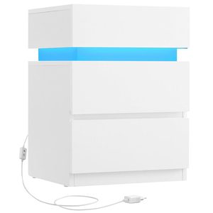 VASAGLE Noptiera din MDF cu iluminare LED, culori si intensitate reglabile, 35x40x55cm, alb