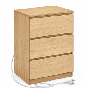 VASAGLE Noptiera Kailyn cu prize si USB integrate, 3 sertare, PAL, 40x35x59 cm, natur