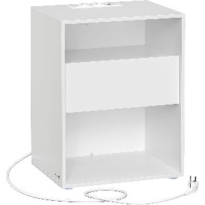 VASAGLE Noptiera cu sertar si statie de incarcare, 2 prize, 2 porturi USB, 45x35x58 cm, alb