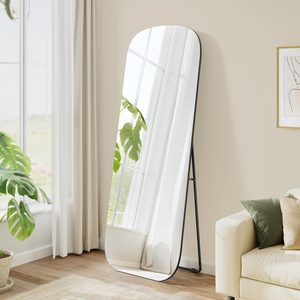 SONGMICS Oglinda podea cu colturi rotunjite, rama aluminiu, sticla securizata, 160x50 cm, negru