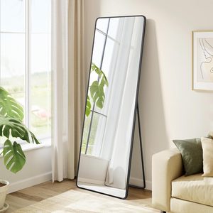 SONGMICS Oglinda de podea tip dressing, rama din aluminiu, sticla securizata, 150x40 cm, negru