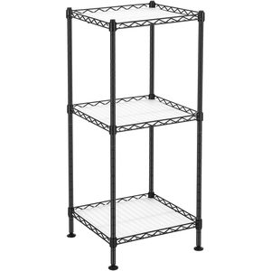 SONGMICS Raft pentru baie sau bucatarie, cu 3 niveluri, polite reglabile si cadru metalic, 30x30x73 cm, negru