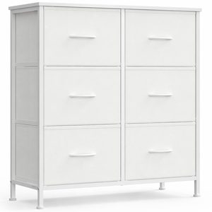 SONGMICS Comoda cu cadru metalic si blat MDF, 6 sertare textile, 77x30x74 cm, alb