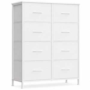 SONGMICS Comoda cu 8 sertare textile cu structura MDF, cadru metalic, stil minimalist, 77x30x95 cm, alb