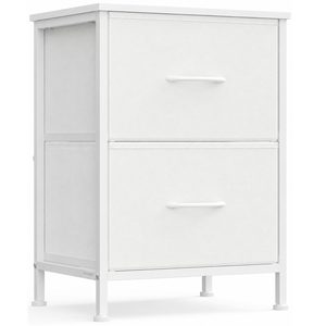 SONGMICS Comoda mica tip noptiera cu 2 sertare textile, cadru metalic si blat MDF, 40x30x52 cm, alb