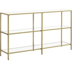 VASAGLE Masa de intrare, pe 3 nivele, blat din sticla securizata, cadru metalic, 30x130x73cm, auriu