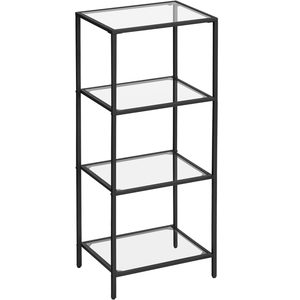 VASAGLE Raft cu trepte pentru dormitor, 4 etaje, din sticla securizata, cadru din otel, 30x95x40cm, negru